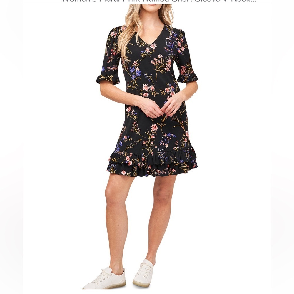 CeCe NWT Black Floral Ruffle Dress
